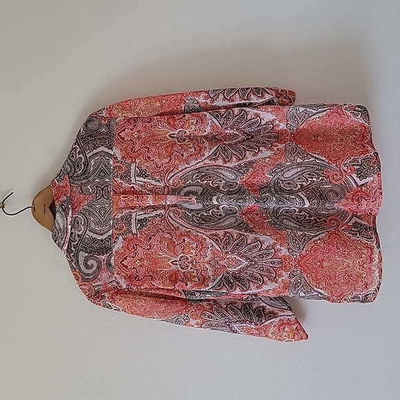 Chico's Orange Pink Brown Paisley Sheer Button Down Shirt Size Large - Picture 7 of 7